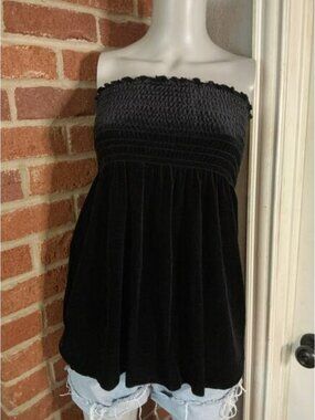 Black Velvet Strapless Tube Top Smocked Babydoll Y2K Going Out